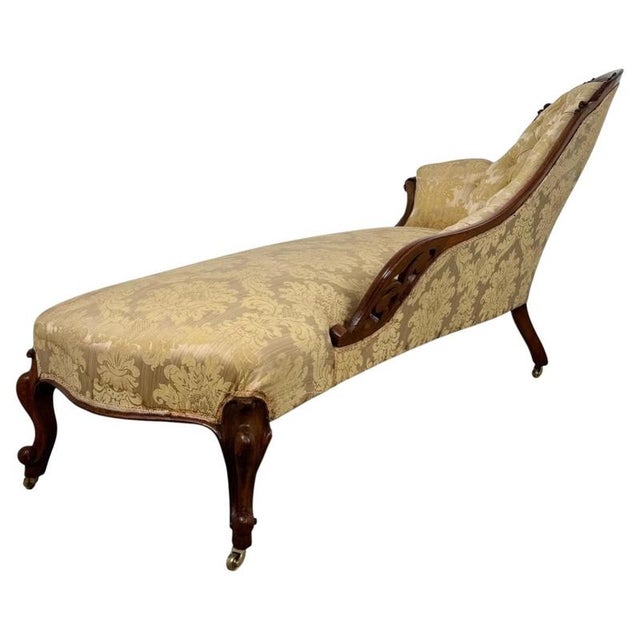 19th Century Antique English Mahogany Chaise Longue with Buttoned Upholstery For Sale - Image 9 of 12