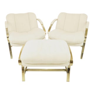 1960s Carson's Brass Lounge Chairs and Ottoman - 3 Pieces For Sale