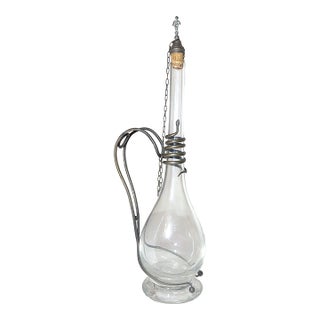Antique 1800s Handmade Bronze Hand Blown Glass Wine Claret Decanter Egypt Snake For Sale