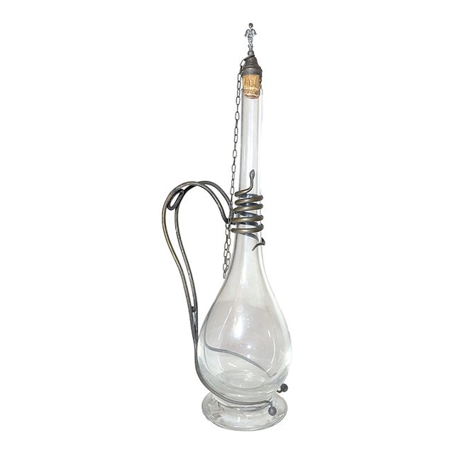 Antique 1800s Handmade Bronze Hand Blown Glass Wine Claret Decanter Egypt Snake For Sale