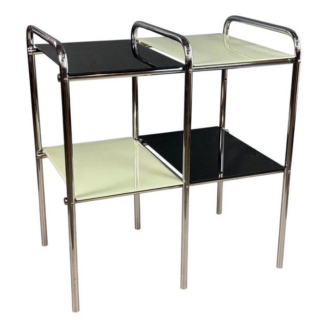 Mid-Century Modern Chrome Etagere with Black and White Glass Shelf, 1950s For Sale