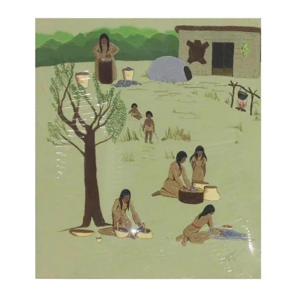 American Original Signed "Women Gathering" by Nadine Marler 20th C. Cherokee, 1975 For Sale - Image 3 of 4