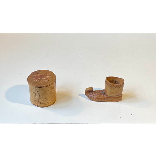 Folk Art Birch Bark Canister and Wooden Boot, 1930s, Set of 2 For Sale - Image 12 of 13