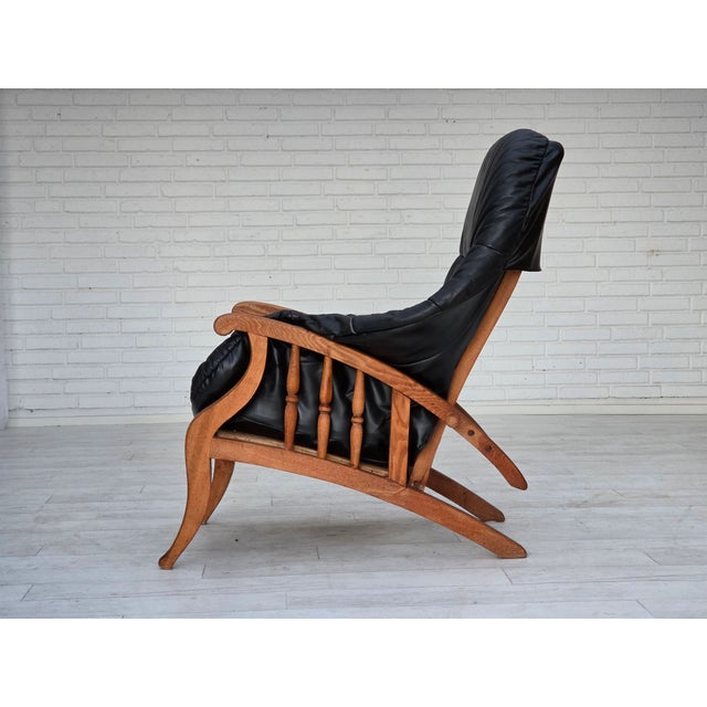 Vintage Adjustable Armchair in Black Leather, 1950s For Sale - Image 6 of 18