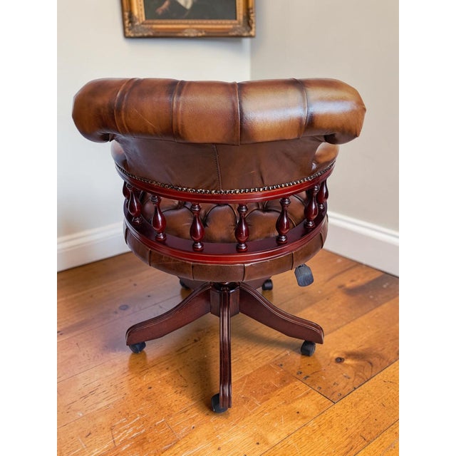 Antique Style Chesterfield Swivel and Tilt Captain's Chair in Brown Buttoned Leather, 1990s For Sale - Image 11 of 18