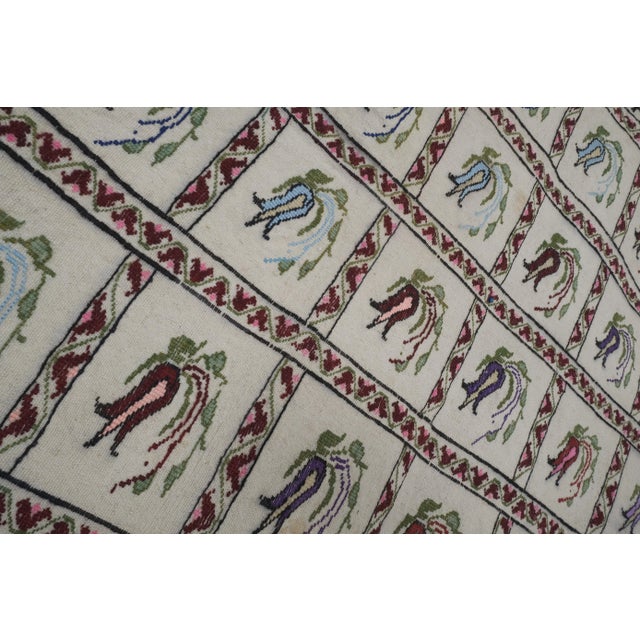Textile Vintage Aubusson Tulip Motif Kilim Rug For Sale - Image 7 of 13