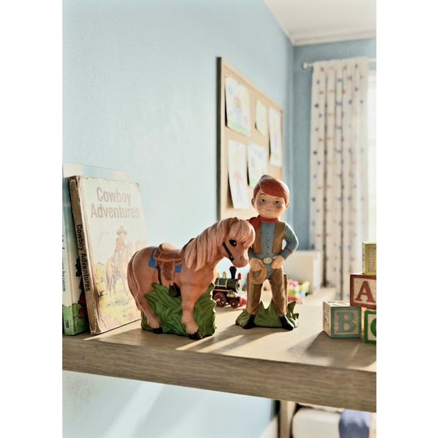 1970's Vintage Ceramic Horse Cowboy Whimsical Child Figurine Statues- A Pair For Sale In West Palm - Image 6 of 10