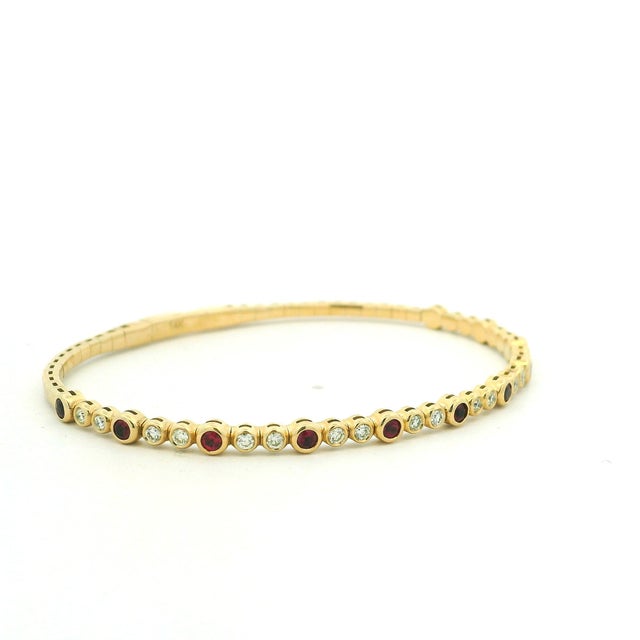 Contemporary Vintage Ruby and Diamond Flexible 14k Yellow Gold Bracelet For Sale - Image 3 of 12