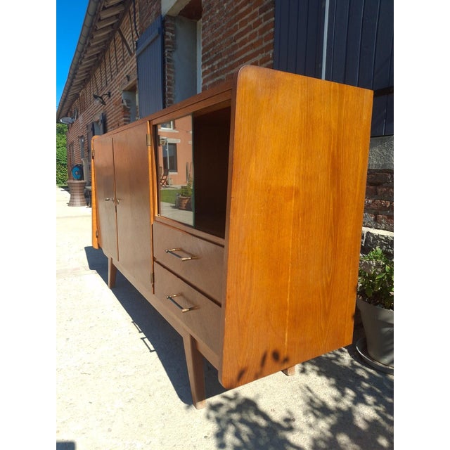 Modernist French Sideboard in Oak Chevron Pattern and Glass-Fronted, 1950s For Sale - Image 9 of 15