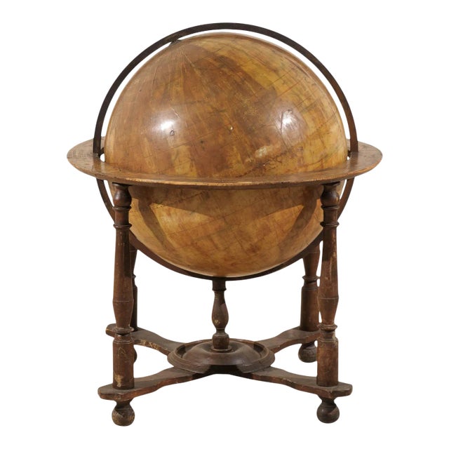 19th Century Italian Heavily Foxed Globe on Wood Stand For Sale