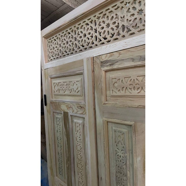 Hand-Carved Moroccan Cedar Wood Door – Arched Rustic Entryway, Statement Home Decor For Sale - Image 9 of 10