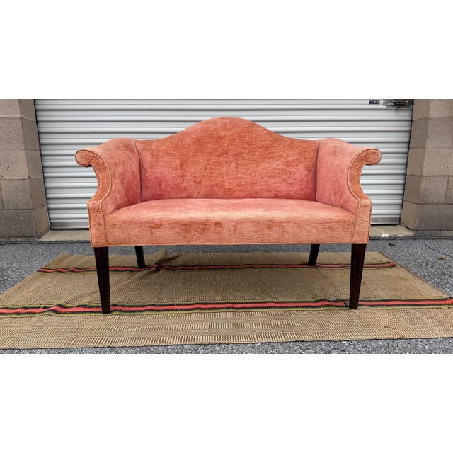 A Very Nice Antique Mahogany Camelback Window Settee, English, Circa 1920’s For Sale - Image 17 of 17