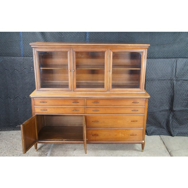 Mid Century Modern Boho Chic Mahogany Buffet & Hutch Bookcase Display Cabinet For Sale - Image 12 of 16