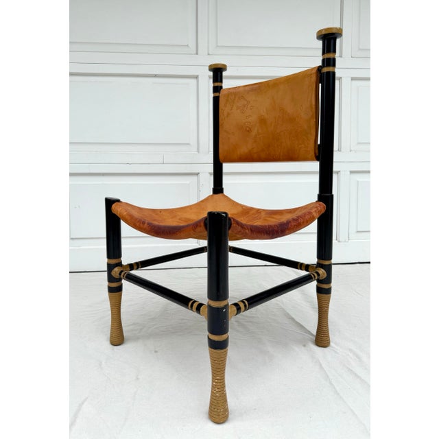 Brown Italian Modern Mid-Century Leather and Wood Thebes-Style Chair For Sale - Image 8 of 12
