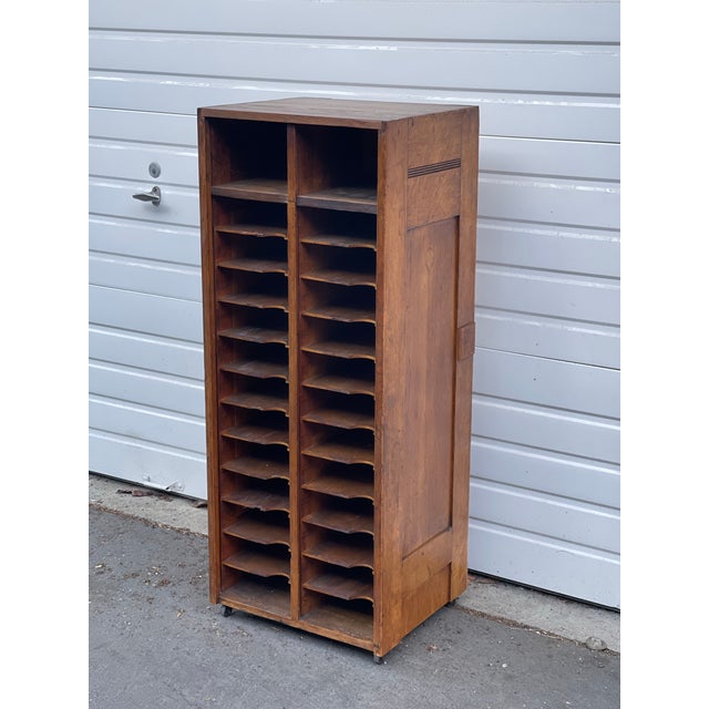 Wood Vintage Storage Cabinet With Fixed Shelves and Casters, Early 20th Century For Sale - Image 7 of 8