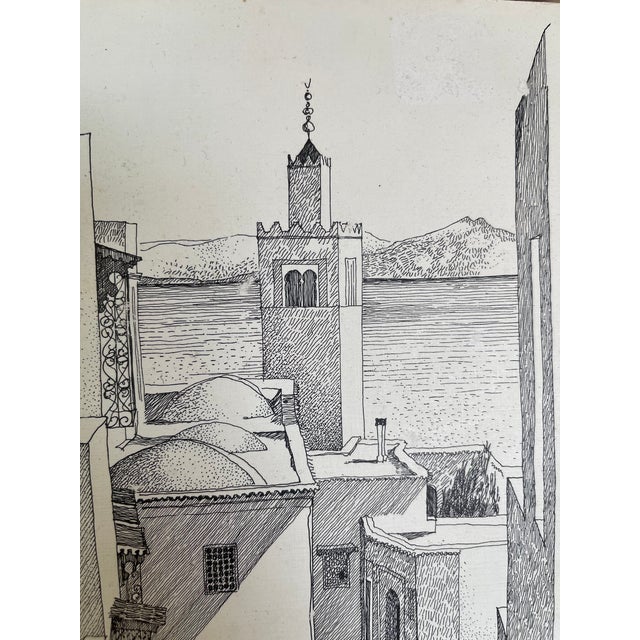 Vintage 1971 Tunis Tunisia Architectural Ink Drawing by K. Winnenberg, Street Scene Artwork For Sale In Seattle - Image 6 of 9