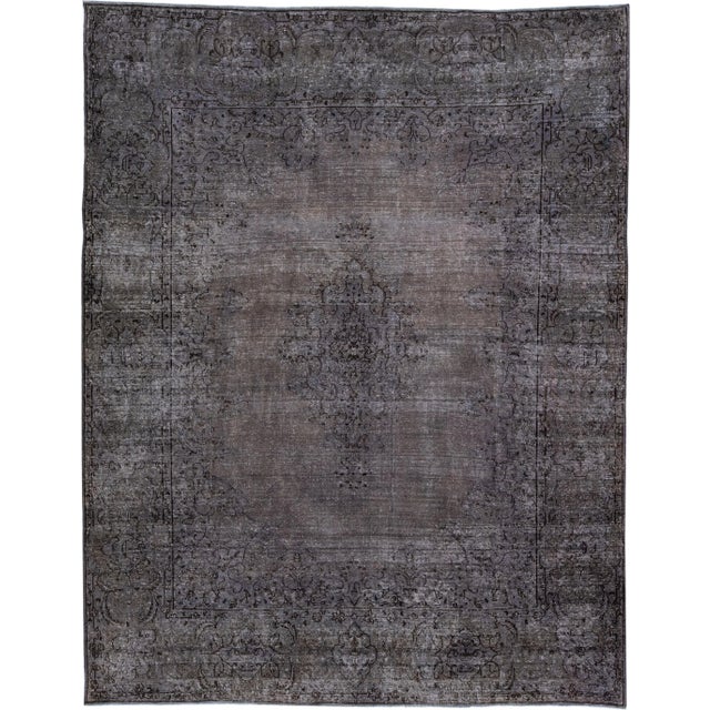 Vintage Persian Overdyed Handmade Medallion Gray Wool Rug For Sale - Image 11 of 11