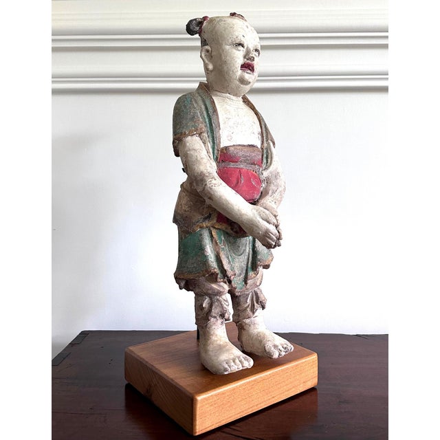 Rare Early Korean Buddhist Boy Attendant Figure Dongja Joseon Dyasty For Sale - Image 14 of 18