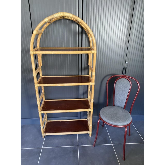 Wood Vintage Leather and Rattan Bookcase, 1970s For Sale - Image 7 of 18