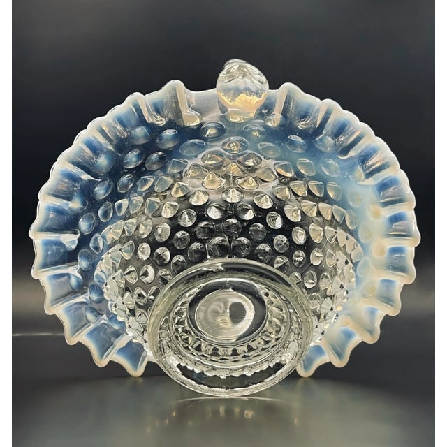 Glass Mid 20th Century Fenton Opalescent Hobnail Decorative Glass Basket For Sale - Image 7 of 10