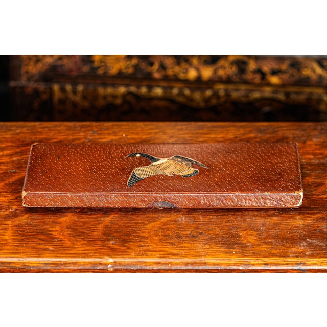 Neat Antique Pigskin Leather Reptile Skin Inset Duck Hunting Theme Cigarette Case Trinket Box For Sale In New York - Image 6 of 13