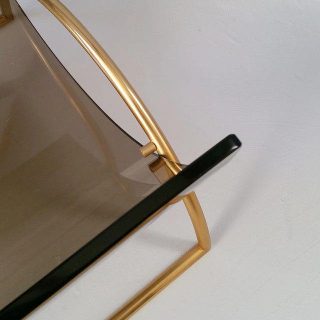 Brass & Smoked Glass Magazine Holder by Pierangelo Gallotti for Gallotti & Radice, 1980s For Sale - Image 6 of 9