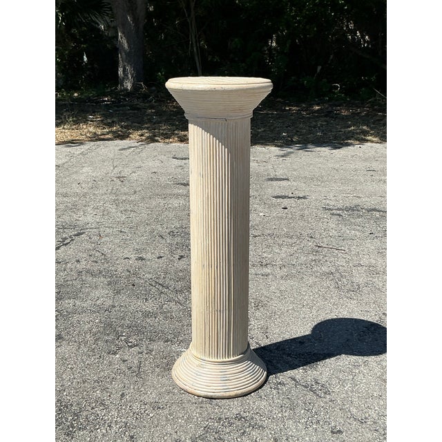Vintage Coastal Washed Pencil Reed Pedestal For Sale - Image 10 of 10