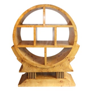 Art Deco Birds Eye Maple Cylindrical Étagère Bookcase Display Cabinet, France, Ca. 1940 For Sale