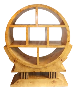 Art Deco Birds Eye Maple Cylindrical Étagère Bookcase Display Cabinet, France, Ca. 1940
