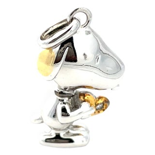 Mid 20th Century Sterling Silver Snoopy Charm With Gold-Plated Heart & Diamond For Sale