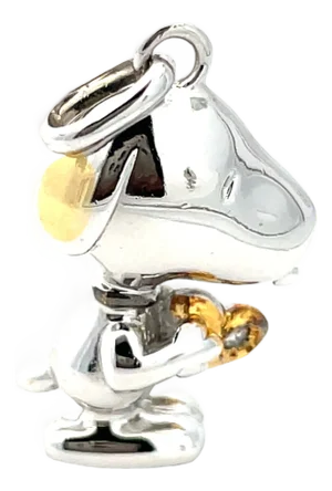 Mid 20th Century Sterling Silver Snoopy Charm With Gold-Plated Heart & Diamond