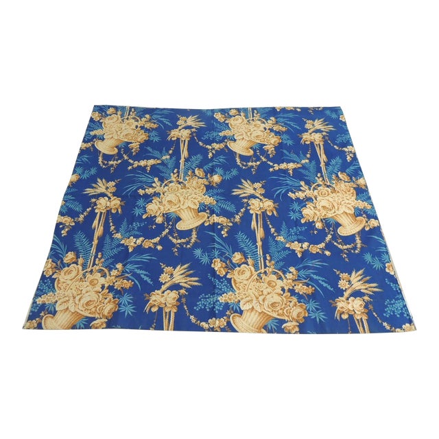 Vintage Royal Blue Cotton Toile Fabric Panel For Sale