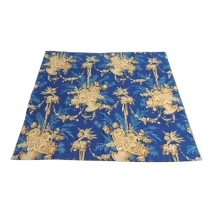 Vintage Royal Blue Cotton Toile Fabric Panel