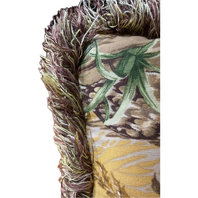 English A Pair of Custom Scalamandre Botanical Pillows in Honey Mustard and Chocolate Brown For Sale - Image 3 of 11