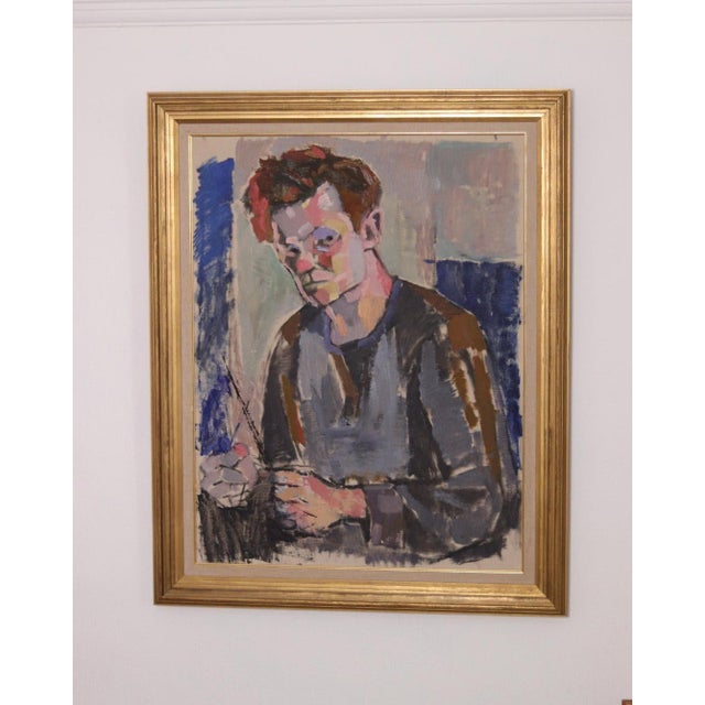 Original Swedish Oil on Canvas – Portrait by Pär Thorell – Dated 1955 –Vintage & Framed – 93 × 76 cm (36.6" × 29.9") A...