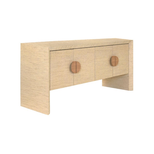 Contemporary Matthew Izzo Home Colt Natural Grasscloth Four Door Buffet With Cerused Oak Handles For Sale - Image 3 of 6