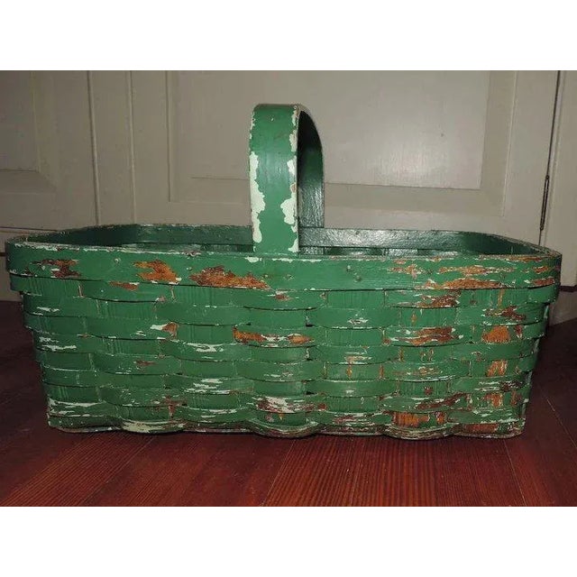 Green 19th Century American Hand Woven Paint Decorated Splint Basket For Sale - Image 8 of 11