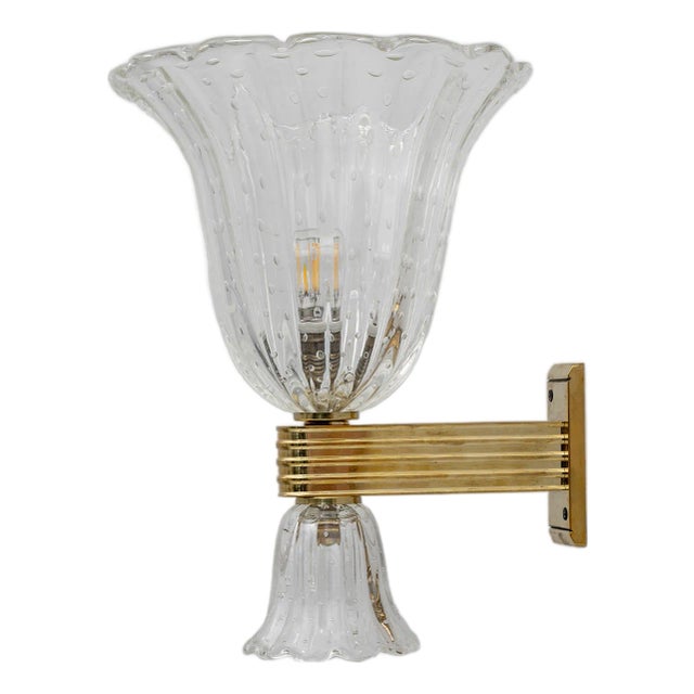 Art Deco Style Brass and Murano Glass Sconce from Barovier & Toso, 1940s For Sale