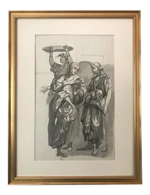 Antique Old Master Ink and Wash Drawing Figures 17th Century