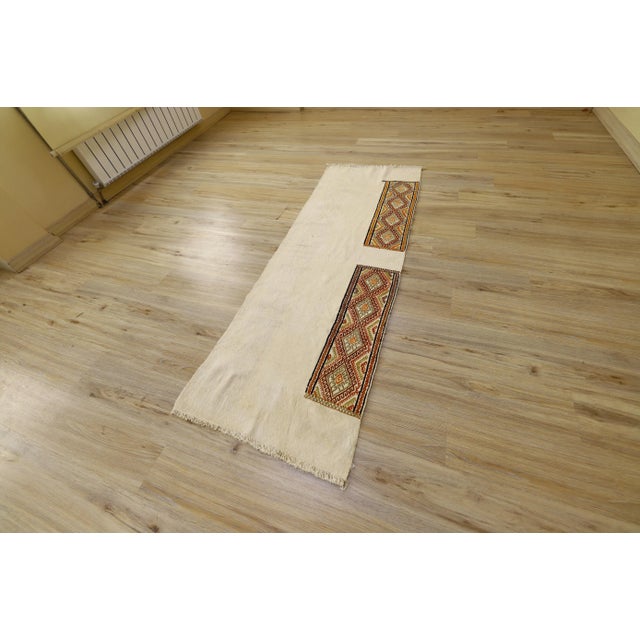 Mid-Century Modern 1970s Scandinavian Cream Ethnic Kilim Rug For Sale - Image 3 of 13