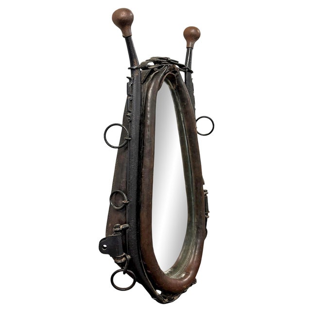 Farmhouse Early 20th Century English Draft Horse Collar Framed Mirror For Sale - Image 3 of 11
