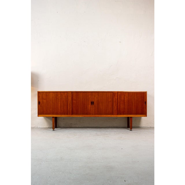 Mid-Century Danish Sideboard with Rolling Doors Teak by Ejnar Larsen & Aksel Bender for Næstved Furniture Factory, 1960s For Sale - Image 9 of 18