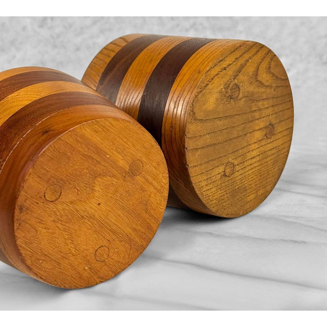 Brown Mid-Century Turned Walnut Stripped Nesting Bowls - A Pair For Sale - Image 8 of 8