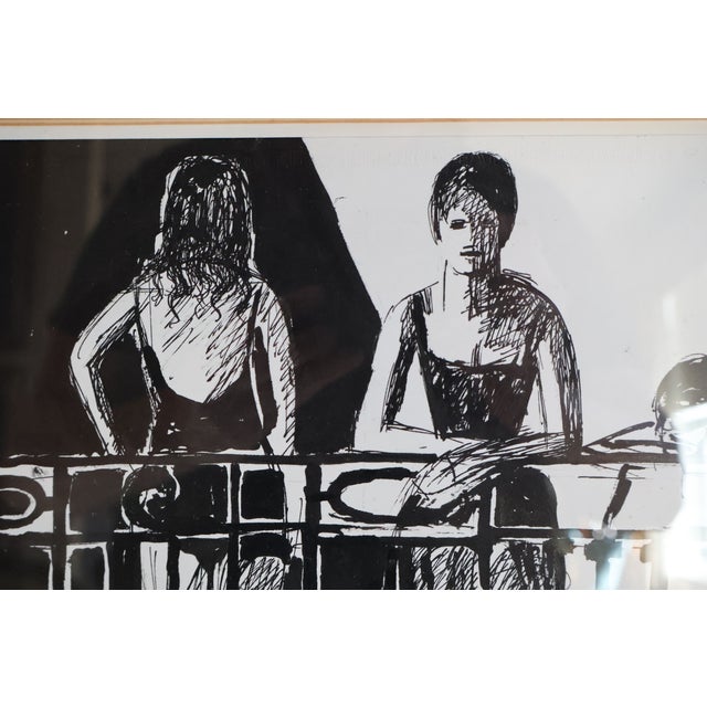 Mid-Century Modern 1965 Jordi Curós Original Black-and-White Balcony Scene, Signed & Framed For Sale - Image 3 of 18