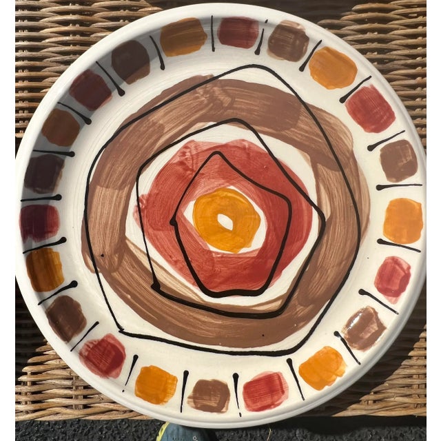 Brown Vintage Boho Lori Cox Geometric Pottery Plates-Set of 4 For Sale - Image 8 of 9