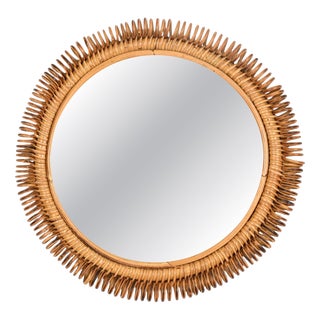 Round Mirror in Curved Bamboo with Rattan and Wicker by Franco Albini, Italy, 1960s For Sale