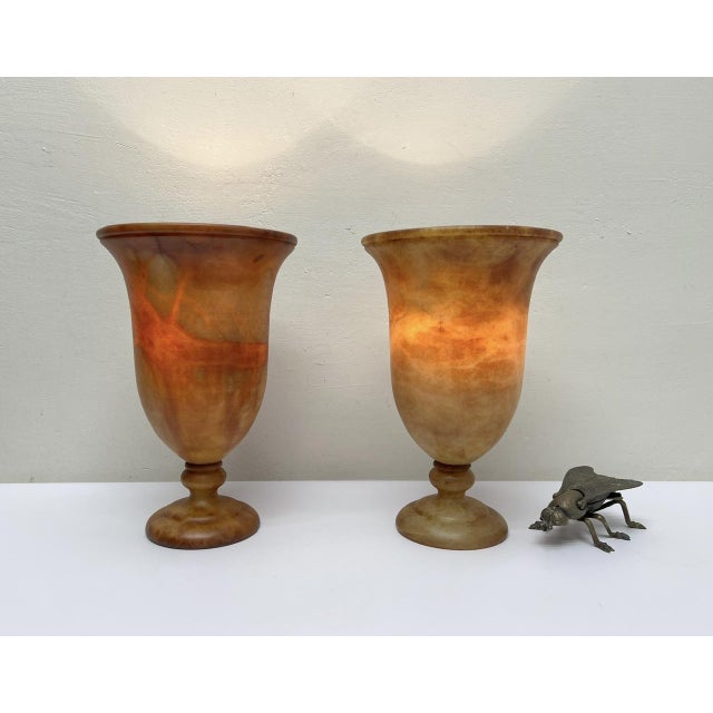 Spanish Alabaster Vase-Shaped Table Lamps, 1970s, Set of 2 For Sale - Image 4 of 13
