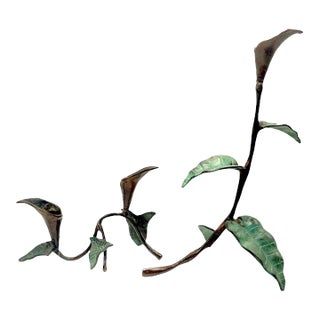 Vintage Brutalist Cast Bronze Calla Lily Candle Holder - Set of 2 For Sale