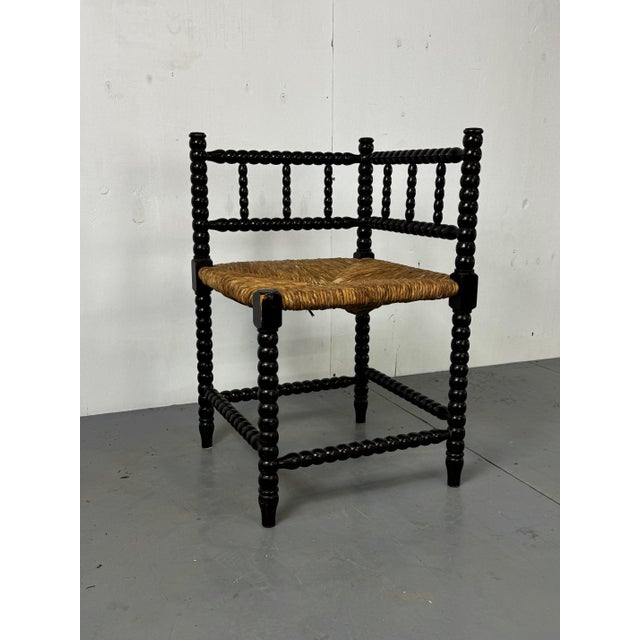 Early 20th Century Antique Bobbin Oak and Rush Side Chair, 1900s For Sale - Image 5 of 10