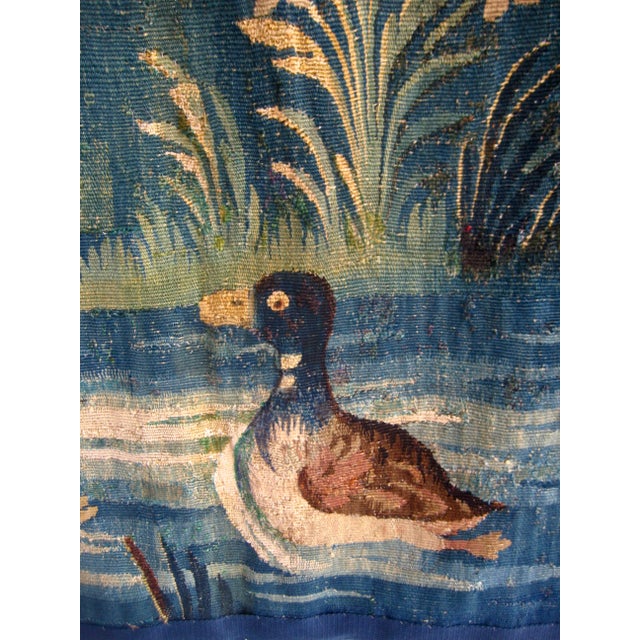 Blue Aubusson Tapestry Verdure Two Ducks on a Lake 18 Century For Sale - Image 8 of 12